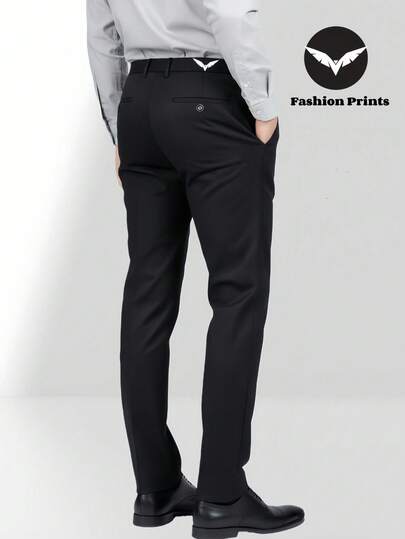 1 بنطلون رجالي أعمال مطبوع، بساق مستقيمة للملابس الرسمية، مناسب لجميع المواسم والتنقل