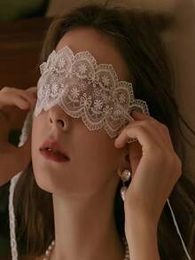 1pc Black & White Lace Eye Mask, Sexy Lace Eye Mask, Sheer Eye Mask, Women's Lingerie Accessory, Semi-Transparent Sexy Eye Mask - Multicolor - View 9
