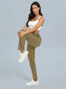 Women Hiking Lightweight Thin Pants Quick Dry Travel Golf Cargo Safari Pants Zipper Pockets - Camel - View 5
