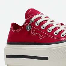 Converse Double Stack Spring New Arrival Beloved Series Valentine's Day Platform Shoes, Red Heart-Shaped Tongue Canvas Shoes A20659C - Red - View 4