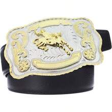Bull Rider Cowboy Rodeo Western Tono Dorado Cowboy Riding Bull Unisex Hebilla de cinturn de moda, Oro, Medium - inicial - Ver 3