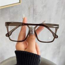 1 Pair Of Bohemian Style Large Square Transparent Glasses, Suitable For Women, Fashion Leopard Print And Solid Color, PC Polyester Material, Full Frame Design - 紫紅色 - 查看 8