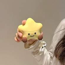 1个可爱简约的硅胶五角星月亮笑脸苹果耳机保护套，带钥匙扣，兼容苹果耳机第二代充电盒2和1 - 彩色 - 查看 4