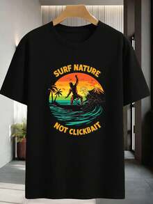 Surf Nature Grafik-T-Shirt für Sommer und Herbst, hochwertiger Stoff, Kunstdruck, l?ssig, atmungsaktiv - Schwarz - Übersicht 2