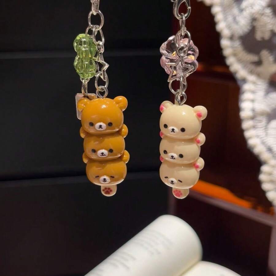Cute Candied Hawthorn Rilakkuma Keychain Super Adorable Cartoon Bear Brother And Sister Phone Chain Couple Best Friend Accessories Pendant BKWA - [熊妹]-粉紅色 - 查看 1