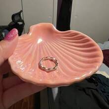 Conch Shape Jewelry Dish Ceramic Holder Ring Trinket Tray Ocean-Themed Decorative Trinket Dish Suitable For Mother Friend Sister Gifts For Women Home Decor Trinket Dish Sea Blue - 粉色 - 查看 4