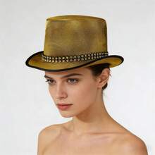 Stage Costume Top Hat For For Men And Women  Style Shiny Rhinestone Tuxedo Magician Cap - 黃色 - 查看 1