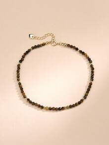 1 chiếc Lắc chân nữ mắt hổ tự nhiên mạ vàng 18K phong cách Bohemian - Cà phê nâu - Xem 5