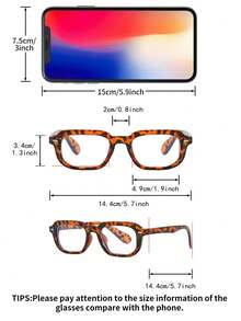 1副男士豹纹方形PC框复古时尚个性无度数眼镜 - 彩色 - 查看 4