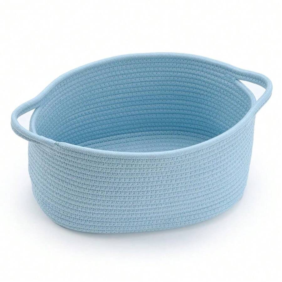 Woven Burr Basket With Handles – Perfect For Valentine's Day, Birthdays & Special Occasions, Black Decorative Storage Container For Gifts, Toys, Or Essentials - Blue - View 1