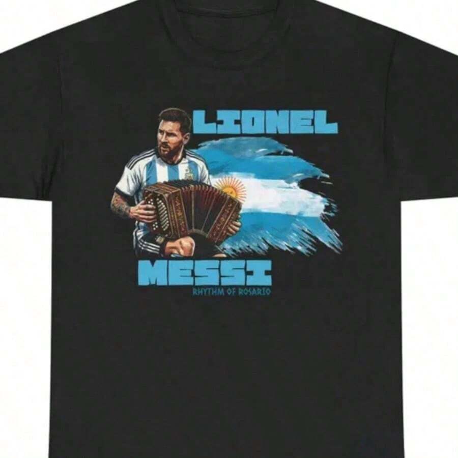 Lionel Rhythm Of Rosario T-Shirt - Argentina Football Fan Tee - Retro 90s Bootleg Style Graphic Shirt - World - 黑色 - 查看 1