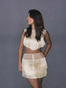 Awevudst Women Summer Crochet Knitted High Waist Fringe Tassel Short Mini Skirt Swimsuit Bikini Cover Ups Rave Costume Belly Dance Cover Up Skirts Holiday Beachwear Swimwear - 白色 - 查看 4