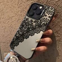 Fashionable Luxury Black Lace Print Partial Screen Phone Case Compatible With 17/16/15 Pro Max, Also Fits 14/13/12/11 Models And XS/XR, With Anti-Pollution Feature - Multicolor - View 4