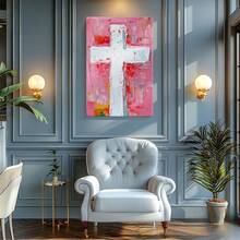 1pc Cross Wall Art, Easter Decor, Minimalist Framed Wall Art, Wrapped Canvas Poster Vintage Prints, Cross, Leaves, Plant - Minimalist, Minimalist, Modern, Simple Style, Home Living Room Bedroom Ofice Wall Decor, Birthday Party Decor, Hanging Hardware Included - Wrapped Framed Canvas, Vertical - Lienzo enmarcado - Ver 5
