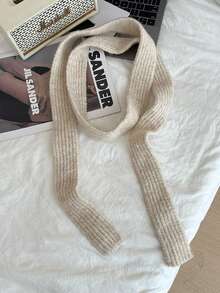 1pc Slightly Curled Edge Thin Scarf, Fashion Versatile Long Scarf, Narrow Style, Suitable For Pairing With Dresses - White - View 3