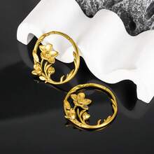 1件新款花朵造型316不锈钢圆形优雅耳坠，适用于耳垂拉伸穿孔，女士身体饰品耳环