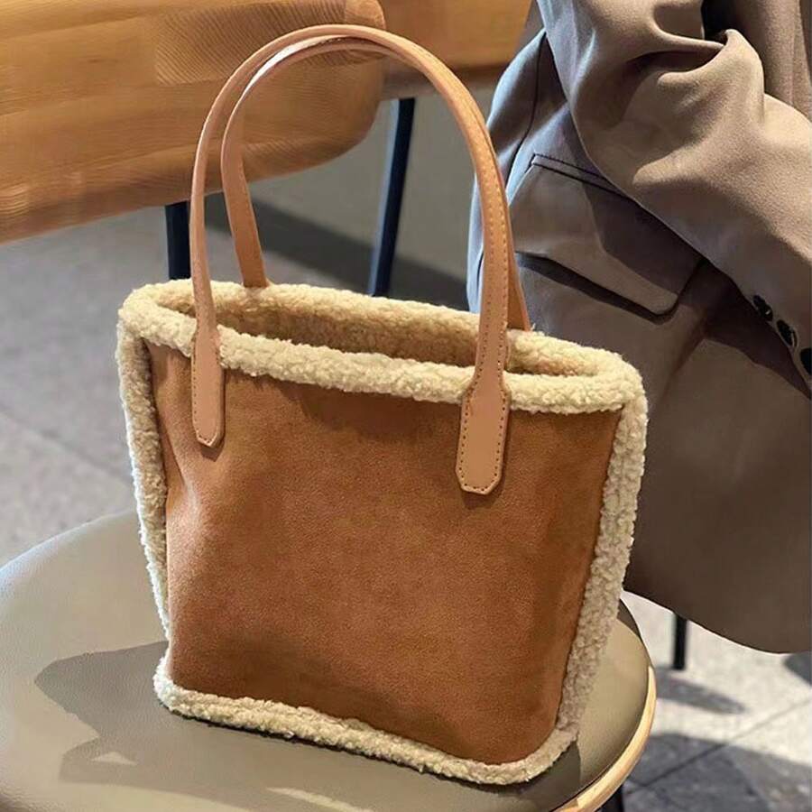 新款秋冬毛绒手提包，大容量女士手提包，绒面羊皮毛单肩包
