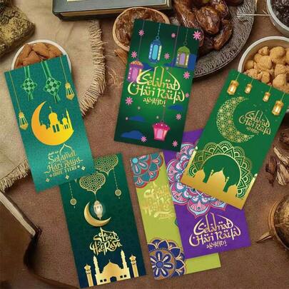 6pcs New Design Red Packets, Singapore Creative High-End Green Envelopes, Malaysian Green Castle Mid-Autumn Festival Auspicious Red Packets