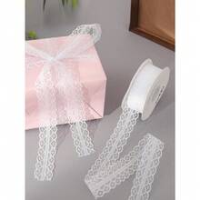 1pc 3Cm*22M White Lace Ribbon, Suitable For Bouquet Packaging, Cake Decoration, Handmade DIY Gift Bow Packaging, Birthday Gift Packaging, Party, Wedding Gift Decoration - 白色 - 查看 7