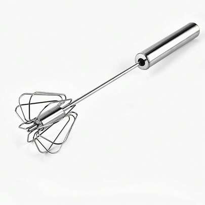 1pc Stainless Steel Egg Whisk, Hand Push Rotary Whisk Blender, Versatile Milk Frother, Hand Push Mixer Stirrer For Blending, Whisking, Beating & Stirring (12.79in)