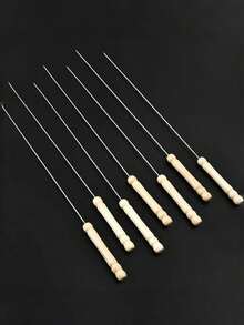 6/10/12/20/24pcs Stainless Steel Barbecue Skewers, Multi-Purpose Metal Grill Kebab Sticks With Wooden Handles, Barbecue Needles, Outdoor Cooking, Grilling Accessories - Default - View 5