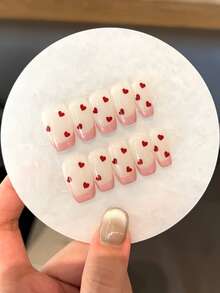 10PCS Valentine's Day Pressing Nail Exquisite Original Handmade Nail Patch, Simple And Cute, Red Love Stickers Pink French Cute Type Detachable Pressing Design, Suitable For Women And Girls' Daily Wearing, Attending Dance Parties, Campus Style, Shopping And Other Occasions. The Set Includes Two Pieces Of Jelly Glue And One Anti Slip Sticker As A Free Nail Accessory. [Valentine's Day Limited Nail Art] Nails - Baby Pink - View 7