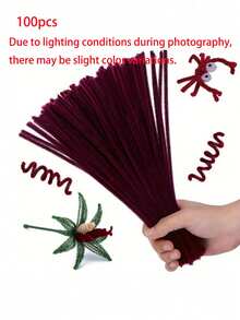 Burgundy Craft Chenille Stems DIY Craft, Art Project And Decoration, Versatile DIY Twisted Flower Craft Material, Adult Craft, Chenille Stems Flowers, Suitable For Decorating Valentine's Day, Graduation, Birthday And Other Occasions