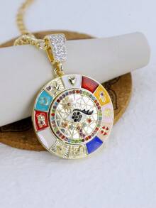 1 قلادة بسلسلة على طراز عين الشيطان الدوارة متعددة الألوان مطلية بالذهب، رمز الحظ والروليت - عين الشر - مشاهدة 5