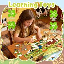 Giant Floor Puzzles Farm Animals 70 Pieces For Kids,58x58cm/22.83x22.83inch Large Size Round Jigsaw Puzzle For Toddlers, Birthday Toys Gifts For Girls Boys - Multicolor - View 3