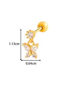 Toppiercing 1件极简主义铜锆石蝴蝶皇冠不锈钢耳骨耳环 - 彩色 - 查看 7