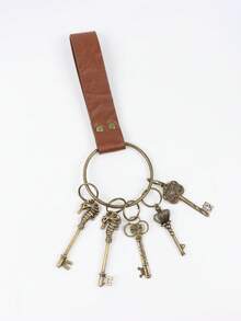 1Set Magic Key Gringotts Vault Treasure Box Key With Medieval Retro PU Leather Keychain Halloween Role Play Props LARP - A - View 6