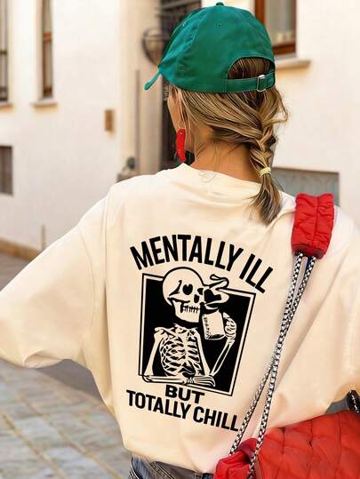 Dam sommar ny enkel slogan tryck casual semester lös passform rund hals kortärmad t-shirt, trendig vardagstopp, lämplig för vardags- och semesterkläder. Dam T-shirt topp.