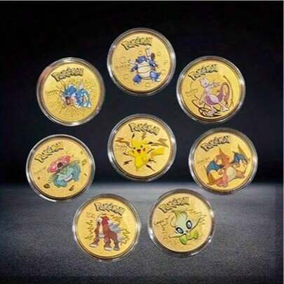 pokemon 8Pcs Coins Metal Coins Charizard Mewtwo Metal Card Round Game Collection Card Anime Toys