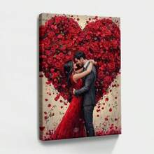 1pc Valentine Day Gift, Spring Wall Art, Christmas Decor Wrapped Framed Canvas Wall Art, Vintage Prints Poster, Romantic Couple, Red Roses, Heart Shape - Floral, Realistic, Romantic, Detailed Style, Birthday Party Decor, Decorative Wall Art for Living Room Bedroom Office, Hanging Hardware Included - Wrapped Framed Canvas, Vertical - Lienzo enmarcado - Ver 1