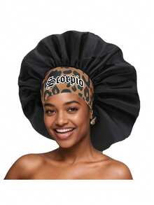 1顶缎面睡帽，个性化十二星座图案缎面宽檐弹力睡帽，缎面发帽（随机印花图案） - 多色豹紋款 - 查看 36