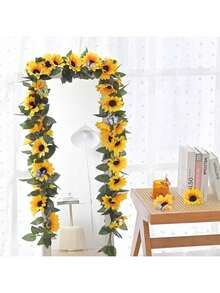 1 pieza Enredadera artificial de girasol de 26 cabezas, de 2,3 metros de largo, hojas y flores de girasol para decoración de fiestas, adecuado como regalo para bodas, San Valentín, cumpleaños, ceremonias de graduación - un paquete - Ver 9