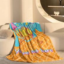 1pc Customizable Baseball Themed Fleece Blanket, Featuring Ice Cream, Sprinkles, And Waffle Texture Design, Soft & Comfortable, Machine Washable, Digital Printed Polyester Fabric, Suitable For Sofa, Bed, Travel, Camping, Living Room, Office, Seats - Great Gift For Family And Friends - Multicolor - View 6
