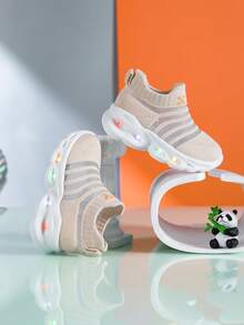 2026 New Kids Light Up Socks Shoes, Boys & Girls Breathable Sports Shoes, Glowing Flashing Soft Bottom Baby Shoes, Toddler Casual Shoes With Lights - Beige - View 10