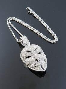 1件朋克摇滚嬉皮风链合金镶钻吊坠项链，嘻哈面具设计，男士款 - 面具吊墜項鍊 - 查看 18