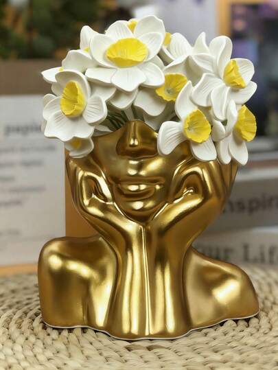 Jarrón con forma de rostro, jarrón moderno abstracto con forma de cabeza - macetero, decoración del hogar, macetero escultórico moderno abstracto, decoración de mesa minimalista con forma de rostro para fiestas, cocina, estantería, centro de mesa de arreglo floral de alta gama