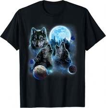 Three Wolf Howling And Moon T-Shirt - Black - View 1