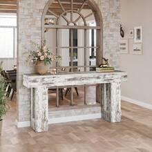 LITTLE TREE Farmhouse Console Table, 63-Inch Long Wooden Sofa Table Behind The Couch, Narrow Entryway Table For Entrance, Hallway, Living Room, Distressed White - Distressed White - View 4