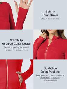 Women's Long Sleeve BBL Jacket With Pockets And Thumb Holes, Running Workout  Activewear Top - Năm mới Đỏ/Vàng - Xem 2
