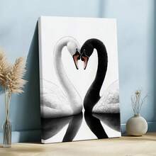 1pc Valentine Day Gift, Spring Wall Art, Christmas Decor Wooden Framed Wall Art, Wrapped Canvas Vintage Prints Poster, Two Swans, Black And White Birds, Animal Pair - Botanical, Black And White Drawing, Line Art, Simple Illustration Style, Perfect Gift Decor, Wall Art for Living Room Bedroom Office, Hanging Hardware Included - Wrapped Framed Canvas, Vertical - Lienzo enmarcado - Ver 4
