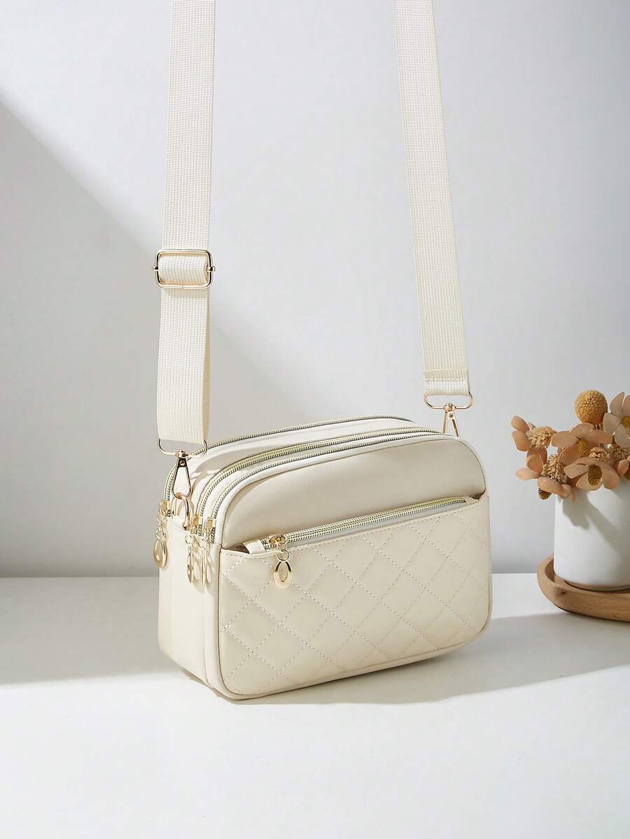 Fashionable Quilted Crossbody Bag Multi-Layer Shoulder Bag For Women - Beige - View 1