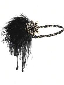 1920年代复古时尚羽毛头饰，镶嵌水钻，适合万圣节、派对、婚礼、庆典等场合。