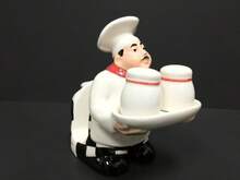 ACK White Chef Hand Painted Ceramic Refillable Salt And Pepper Shaker With Napkin Holder, Kitchen Décor - ColorAA - View 2