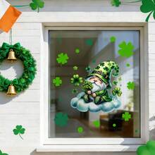 1/4pcs St. Patricks Day Window Clings Green Gnome With Pot Of Gold And Shamrock Static Sticker For Living Room Storefront Glass Home Irish Holiday Decoration Reusable DIY Ornament - Multicolor - View 1