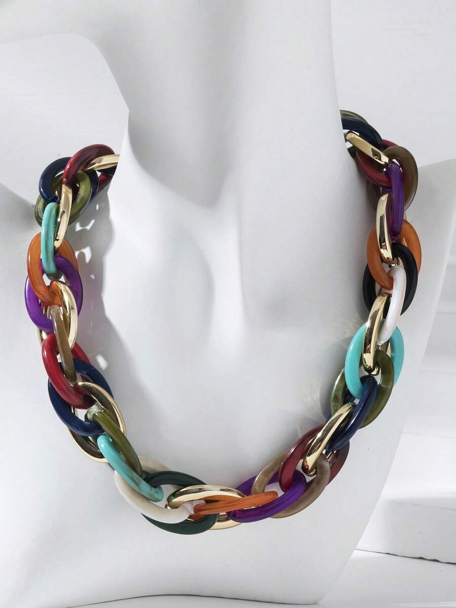 1条女士时尚多巴胺亚克力链项链，适合日常佩戴和度假 - 多色 - 查看 1