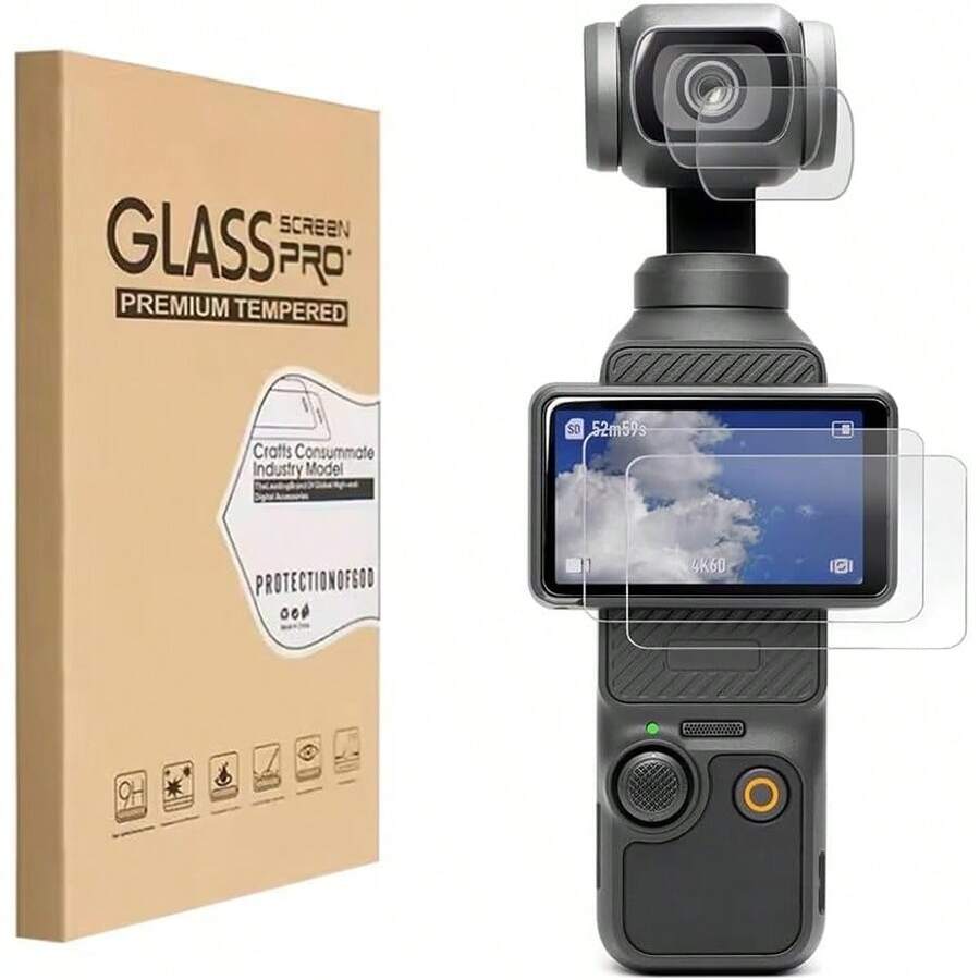 4pcs Osmo Pocket Lens & Screen Protector Set, [2pcs Lens + 2pcs Screen], Tempered Glass Material, 9H Hardness, Scratch-Resistant & Bubble-Free - 2-piece Lens Protector + 2-piece Screen Protector - View 1